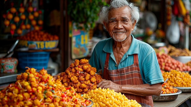 Traditional Indonesian Kerak Telor street vendor in Jakarta