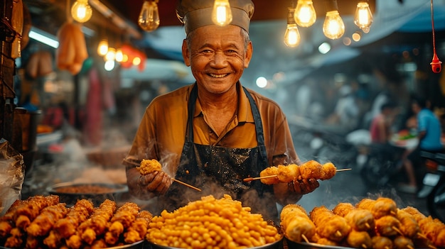 Traditional Indonesian Kerak Telor street vendor in Jakarta