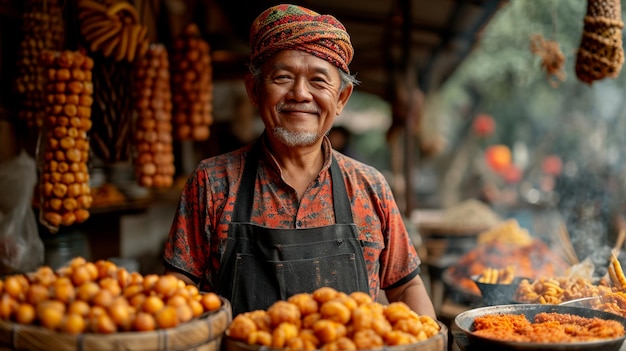 Traditional Indonesian Kerak Telor street vendor in Jakarta