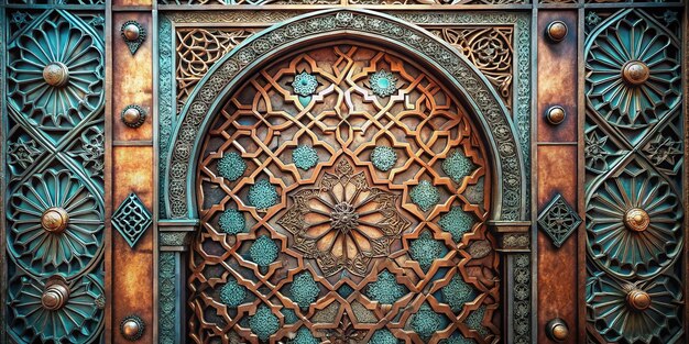 Photo traditional islamic ornament on metal door with copper shutter