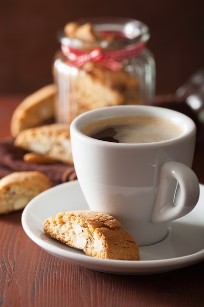 Traditional italian cantuccini cookies and coffee