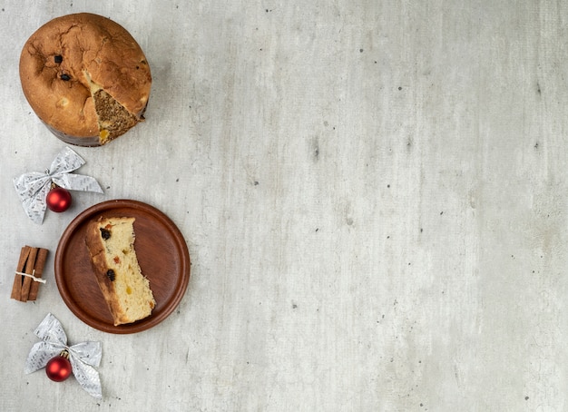 Traditional italian christmas fruit cake with slice