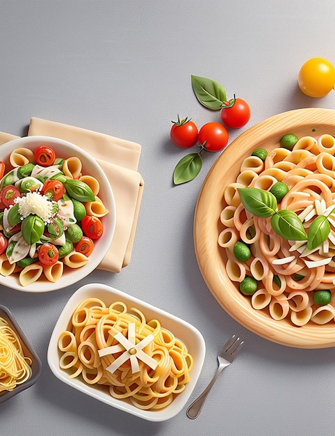 Traditional Italian linguini pasta with tomatoes and basil is isolated on a fresh background