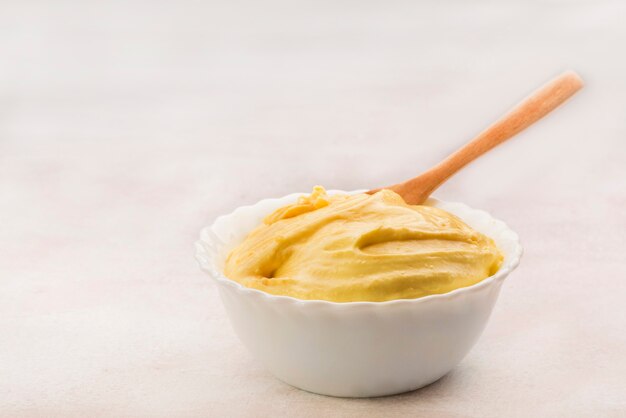 Traditional Italian polenta in white bowl