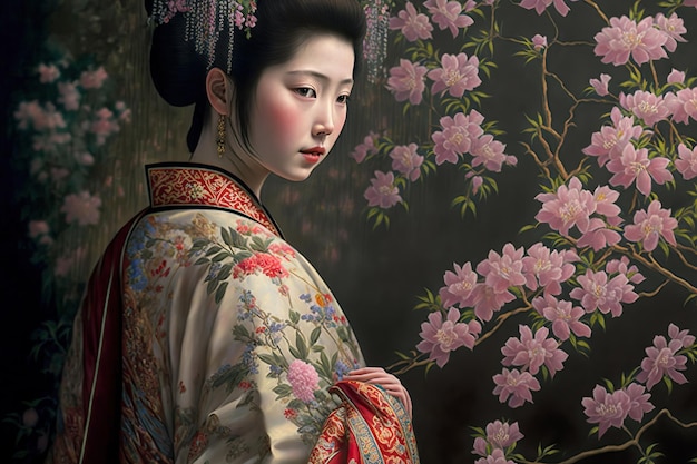 The traditional Japanese painting Feng wears many flowers, Suzhou embroidery, and brocade embroidery