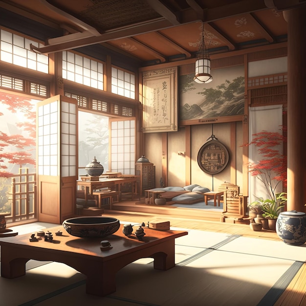 traditional japanese room interior design Generative AI