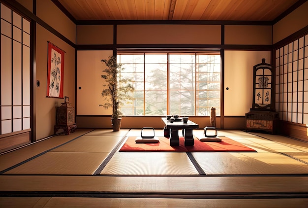 Traditional japanese room with tatami interior