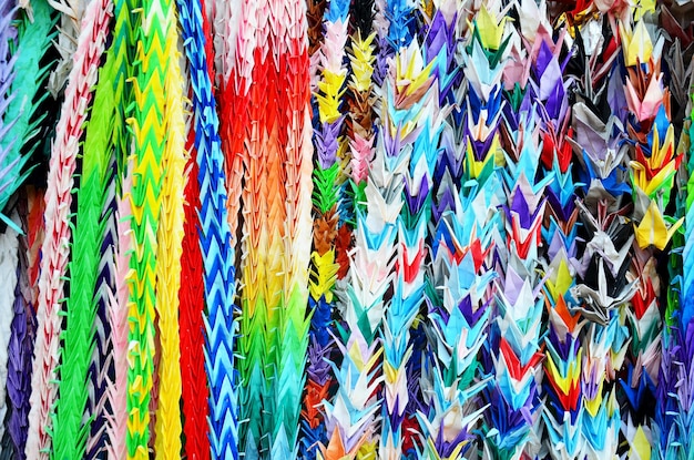 Traditional Japanese Thousand origami cranes for japan called Senbazuru for pray with god for give good luck such as long life or recovery from illness or injury at Fushimi Inari taisha shrine