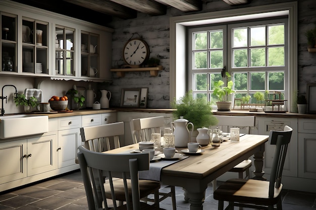 Traditional Kitchen Room Interior Design 3D Rendering