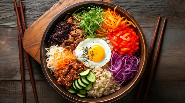 Traditional Korean bibimbap Top down view