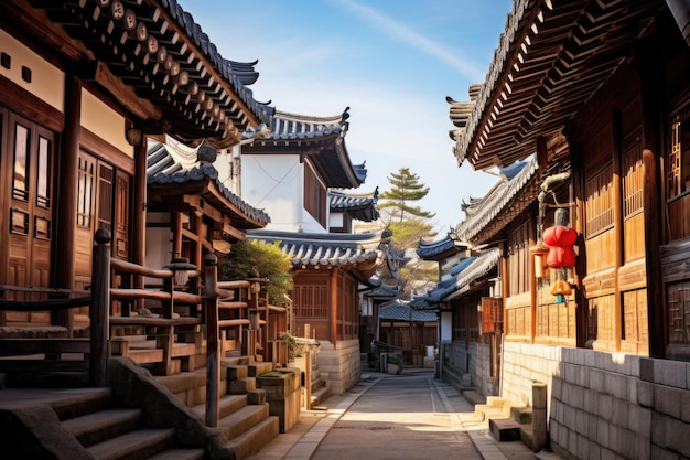 Traditional Korean style architecture at Bukchon Hanok Village in Seoul South Korea Bukchon