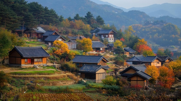 Photo traditional korean village in autumn