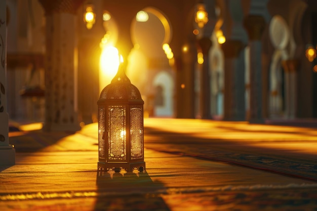 Traditional Lantern Illuminated Against a Twilight Sky During Ramadan