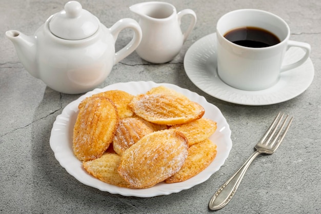 Traditional madeleines with sprinkled sugar