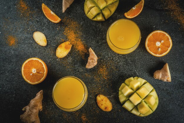 Traditional mango, orange, turmeric and ginger smoothie