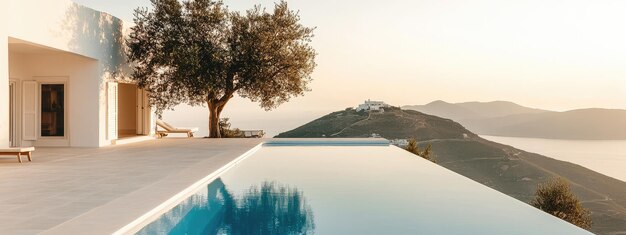 Photo traditional mediterranean white house with pool and stunning sea view