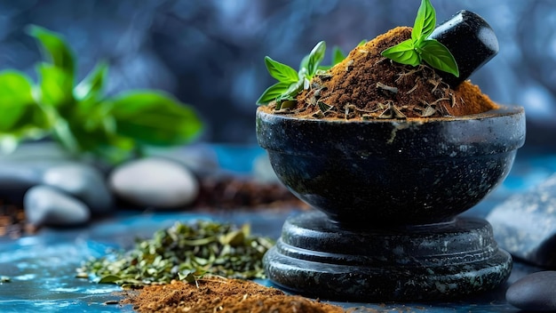 Traditional Method of Preparing Remedies Grinding Herbs with Mortar and Pestle Concept Herbal Remedies Traditional Medicine Grinding Herbs Mortar and Pestle Natural Healing