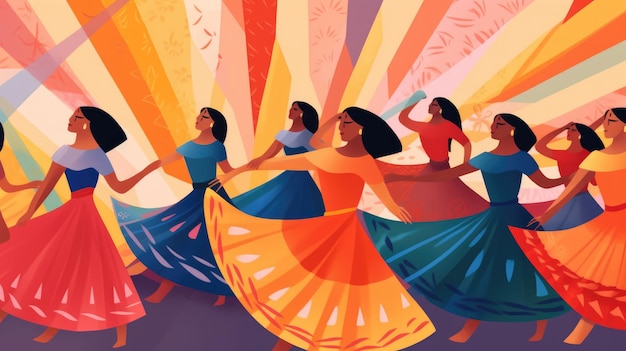 During traditional Mexican dancing skirts fly in colorful patterns Illustration Generative AI