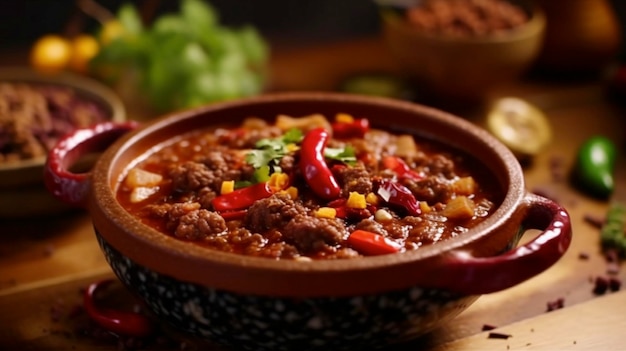 Traditional Mexican Dish Chili Con Carne with Minced Meat and Red Beans