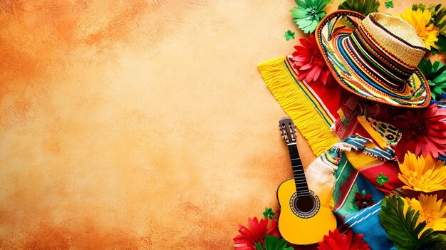 Photo traditional mexican fiesta background with copy space for your text