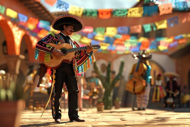 A traditional Mexican fiesta with mariachi music o