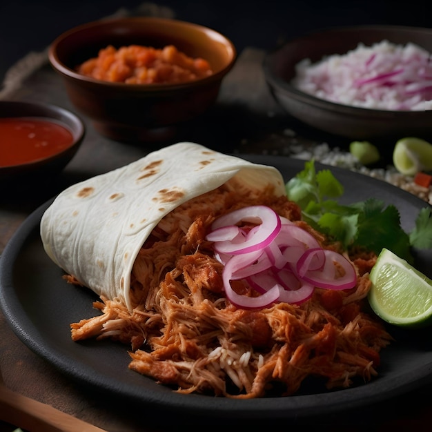 Traditional mexican food Doner kebab with chicken onion and sauce