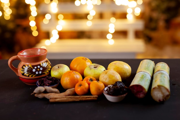 Traditional Mexican Fruit Punch ingredients for Christmas holidays