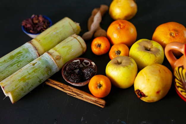 Traditional Mexican Fruit Punch ingredients for Christmas holidays