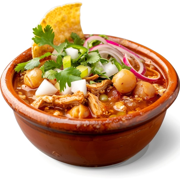 Traditional Mexican Pozole Rojo with Cilantro Radishes and Lime