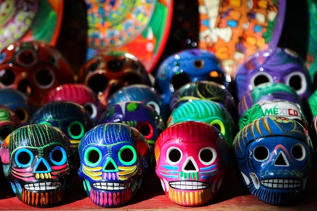 Traditional Mexican souvenirs Multicolored ceramic decorative skull