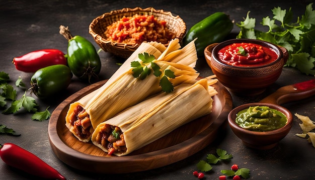 Traditional Mexican Tamales with Red and Green Sauce