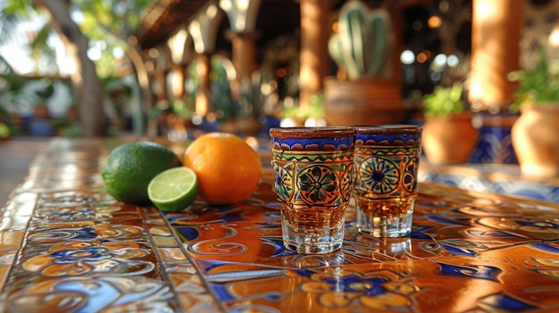 Traditional Mexican tequila shot setup