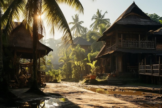 Traditional Mosque Amidst Palm Trees