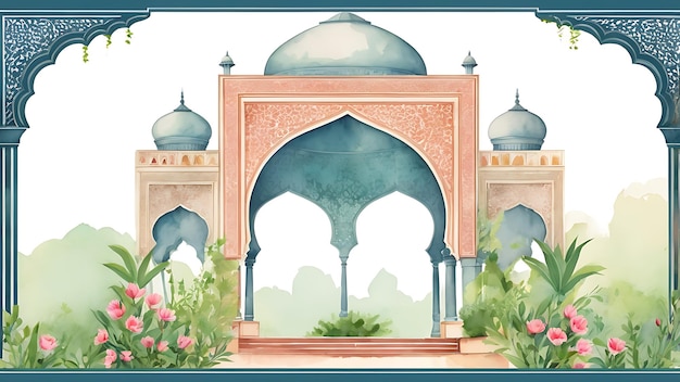 Photo traditional mughal arch garden illustration for wedding invitation