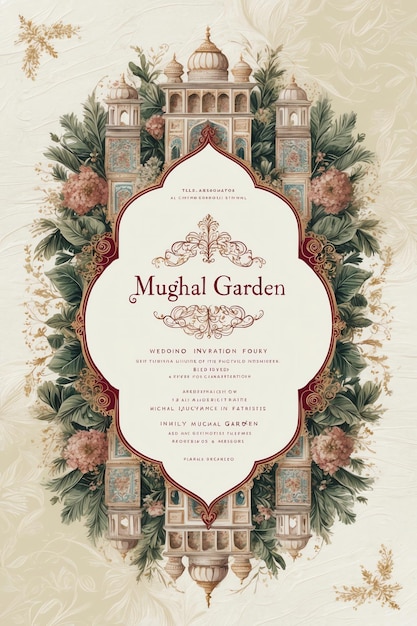 Photo traditional mughal garden wedding invitation card