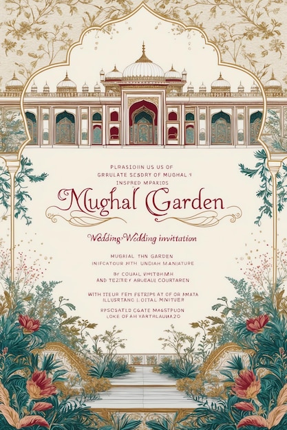 Traditional Mughal Garden Wedding Invitation Card