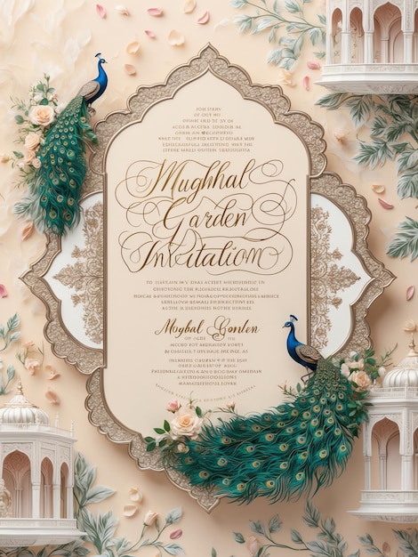 Traditional Mughal Garden Wedding Invitation Card