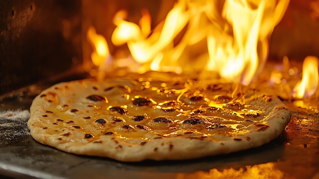 Photo traditional naan baking inside glowing tandoor oven