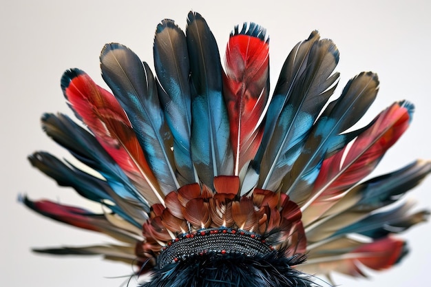 Photo traditional native american indian headdress with vibrant feathers and beadwork detailing