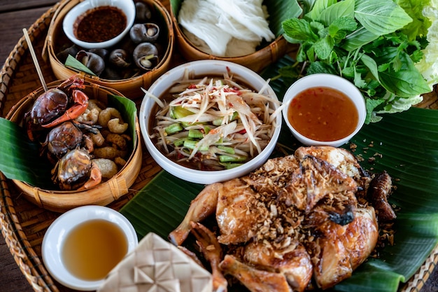 Traditional Northeast Thai Local food set Esan