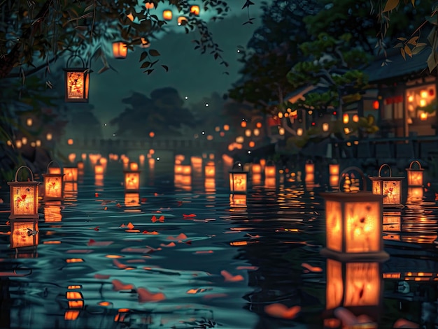 Traditional Obon Lanterns AI Generative