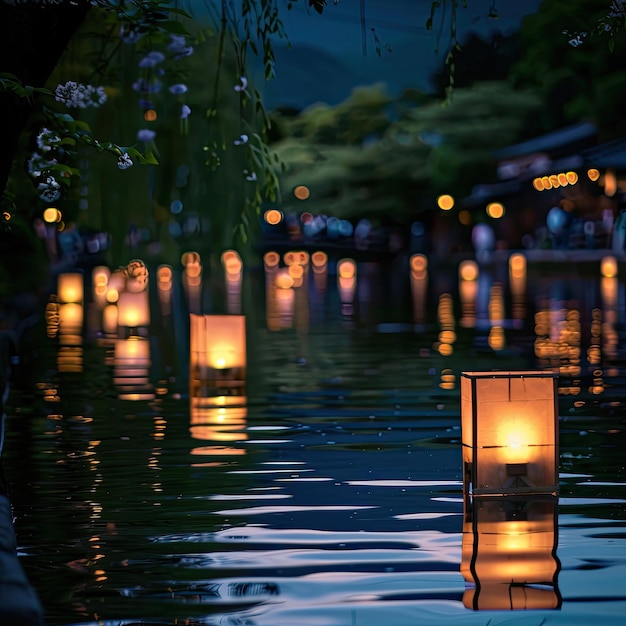 Photo traditional obon lanterns ai generative