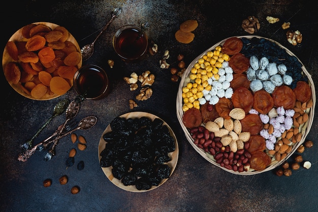 Traditional Oriental tea  with dried fruits, nuts and tea.