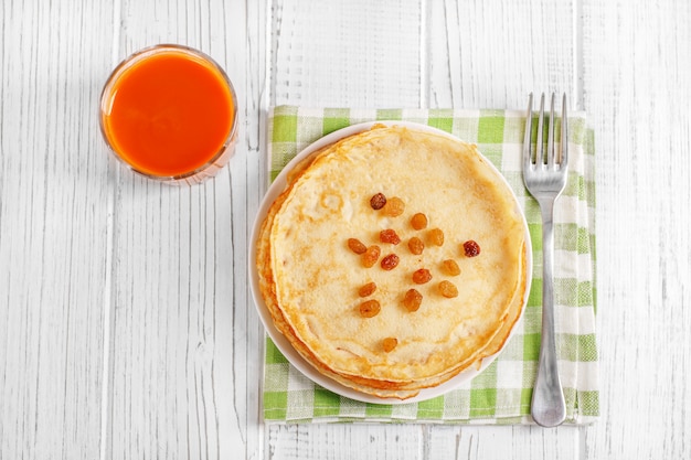 Traditional pancakes with honey