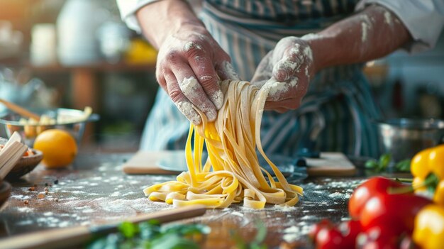 Traditional Pasta Preparation Culinary Expert Making Delicious Dishes