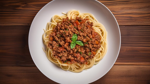 Traditional pasta spaghetti bolognese in white plate