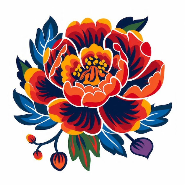 Photo traditional polishstyle flower painting with mexican folkloreinspired illustrations