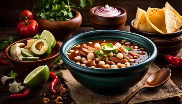 Traditional Pozole Soup with Hominy and Pork