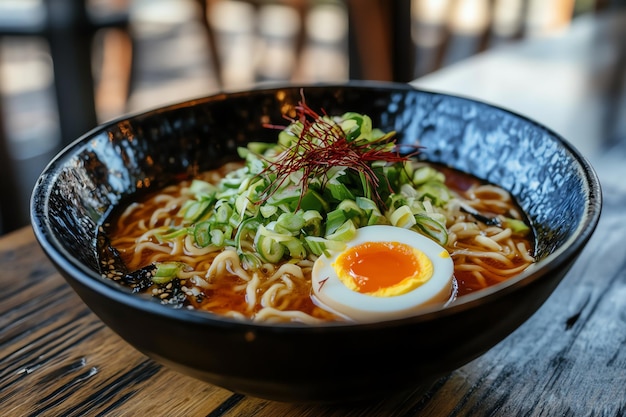 Photo traditional ramen bowl with softboiled egg fresh vegetables and savory broth a gourmet japanese