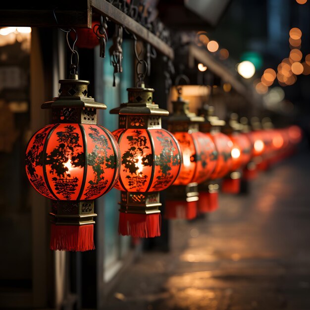 Photo traditional red lanterns at night